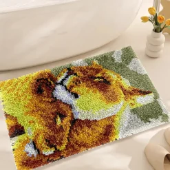 Latch Hook Kit DIY Bathroom Rug Craft Kit Crochet Yarn Pillow Kit for Beginners Handcraft Printed Mats Embroidery Set for Adults Mother's Day Gifts