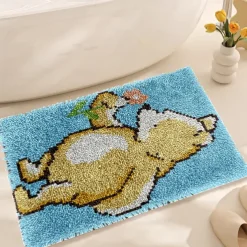 Latch Hook Kit DIY Bathroom Rug Craft Kit Crochet Yarn Pillow Kit for Beginners Handcraft Printed Mats Embroidery Set for Adults Mother's Day Gifts