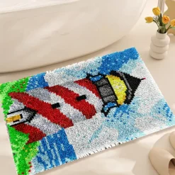 Latch Hook Kit DIY Bathroom Rug Craft Kit Crochet Yarn Pillow Kit for Beginners Handcraft Printed Mats Embroidery Set for Adults Mother's Day Gifts