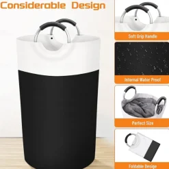Laundry Basket, Laundry Hamper, Collapsible Laundry Baskets, Dirty Clothes Hamper, Waterproof with Foam Protected Aluminum Handles for College Dorm, Family 90L