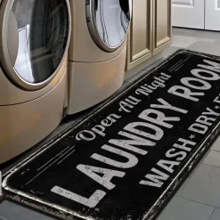 Laundry Bath Mat Non-slip Runner Non Skid Machine Washable Area Rugs Laundry Decor for Kitchen, Bath, Washroom Blue White