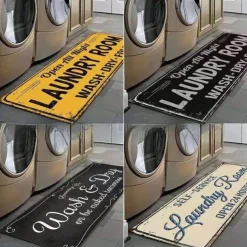 Laundry Bath Mat Non-slip Runner Non Skid Machine Washable Area Rugs Laundry Decor for Kitchen, Bath, Washroom Blue White