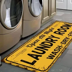 Laundry Bath Mat Non-slip Runner Non Skid Machine Washable Area Rugs Laundry Decor for Kitchen, Bath, Washroom Blue White