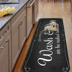 Laundry Bath Mat Non-slip Runner Non Skid Machine Washable Area Rugs Laundry Decor for Kitchen, Bath, Washroom Blue White