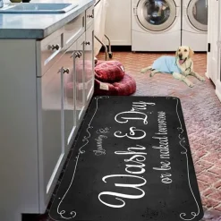 Laundry Bath Mat Non-slip Runner Non Skid Machine Washable Area Rugs Laundry Decor for Kitchen, Bath, Washroom Blue White