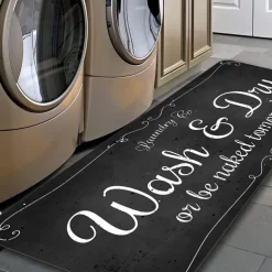 Laundry Bath Mat Non-slip Runner Non Skid Machine Washable Area Rugs Laundry Decor for Kitchen, Bath, Washroom Blue White