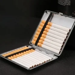 Leather Cigarette Case with Elastic Strap, Metal Frame, Holds 20 Cigarettes, Protective Holder for Hand-Rolled Cigarettes