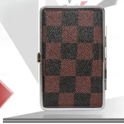 Leather Cigarette Case with Elastic Strap, Metal Frame, Holds 20 Cigarettes, Protective Holder for Hand-Rolled Cigarettes