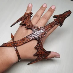 Leather Hand Dragon Bracelet - Vegetable Tanned Leather Hand Puppet with Scale Texture, Adjustable Fit for 5"-6.5" Wrists - Unique Dragon Enthusiast Accessory