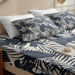 Leaves Spring Pattern Fitted Sheet Set 100% Cotton Ultra Soft Breathable Silky Bed Sheets Deep Pocket Bedding Sheets 3 Piece Queen King Size