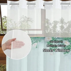 Leaves Waffle-Weave Textured Shower Curtain Set with Snap-in Liner and Sheer Window Water-Repellent Polyester,Grommet Top,120GSM Hotel Quality Spa Style Bathroom Partition No Hooks Required