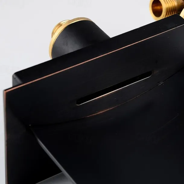 LED Bathroom Sink Mixer Faucet Waterfall Spout 3 Color Water Temperature, Basin Vessel Taps Brass Wall Mounted Single Handle Two Hole Bath Taps With Cold and Hot Hose