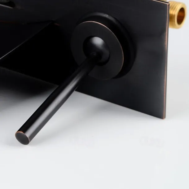 LED Bathroom Sink Mixer Faucet Waterfall Spout 3 Color Water Temperature, Basin Vessel Taps Brass Wall Mounted Single Handle Two Hole Bath Taps With Cold and Hot Hose