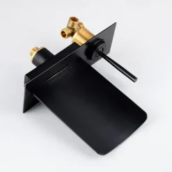 LED Bathroom Sink Mixer Faucet Waterfall Spout 3 Color Water Temperature, Basin Vessel Taps Brass Wall Mounted Single Handle Two Hole Bath Taps With Cold and Hot Hose