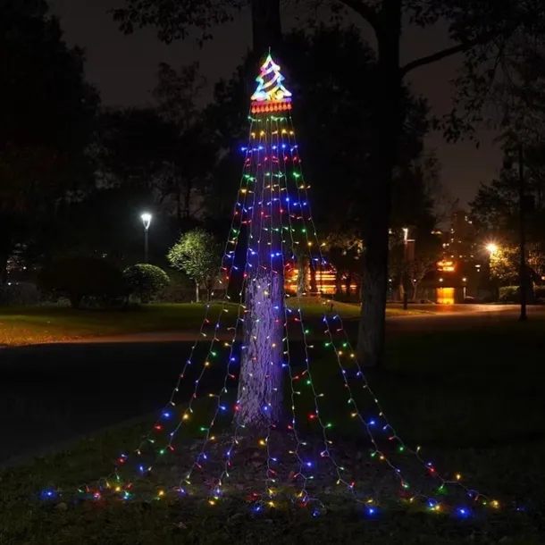 LED Christmas Tree Lights Christmas Waterfall Decoration Lights with Topper 350 LEDs 8 Modes Indoor Solar Outdoor String Lights for Yard Party Home Holiday Christmas Halloween Thanksgiving Day