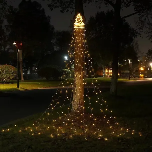 LED Christmas Tree Lights Christmas Waterfall Decoration Lights with Topper 350 LEDs 8 Modes Indoor Solar Outdoor String Lights for Yard Party Home Holiday Christmas Halloween Thanksgiving Day