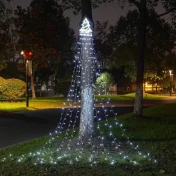 LED Christmas Tree Lights Christmas Waterfall Decoration Lights with Topper 350 LEDs 8 Modes Indoor Solar Outdoor String Lights for Yard Party Home Holiday Christmas Halloween Thanksgiving Day