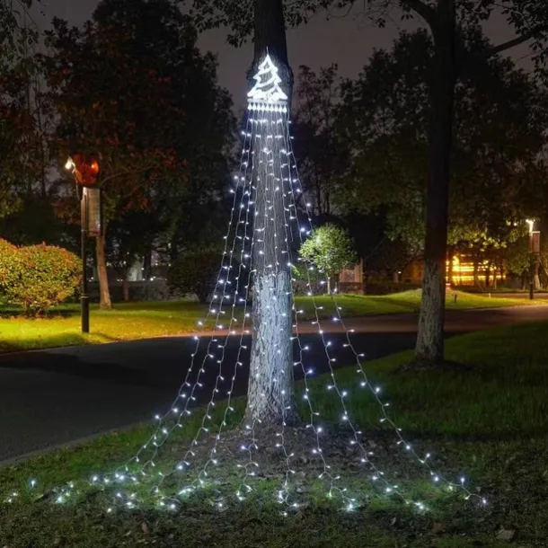 LED Christmas Tree Lights Christmas Waterfall Decoration Lights with Topper 350 LEDs 8 Modes Indoor Solar Outdoor String Lights for Yard Party Home Holiday Christmas Halloween Thanksgiving Day