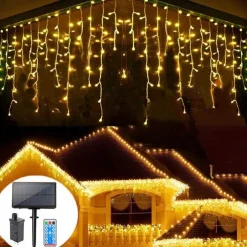 LED Curtain Lights Solar 3x0.5m 4mx0.6m 5x0.8 24V Low Voltage Remote Control Solar Power Plug-in Dual Purpose String Light Thanksgiving Christmas Outdoor Party Garden Decoration Fairy Lights Gypsophila 1 set