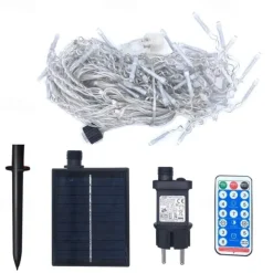 LED Curtain Lights Solar 3x0.5m 4mx0.6m 5x0.8 24V Low Voltage Remote Control Solar Power Plug-in Dual Purpose String Light Thanksgiving Christmas Outdoor Party Garden Decoration Fairy Lights Gypsophila 1 set