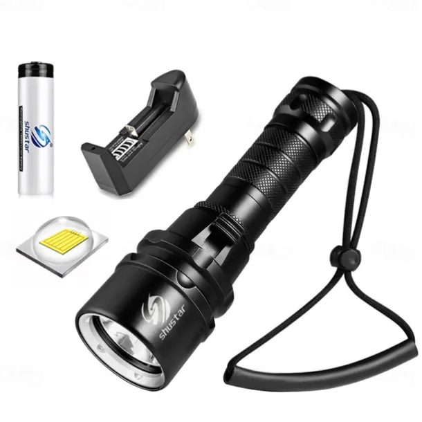 LED Flashlights Super Bright Diving Flashlight IP68 Highest Waterproof Rating Professional Diving Light Powered by 18650 Battery With Hand Rope