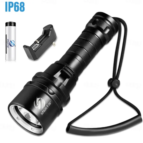 LED Flashlights Super Bright Diving Flashlight IP68 Highest Waterproof Rating Professional Diving Light Powered by 18650 Battery With Hand Rope