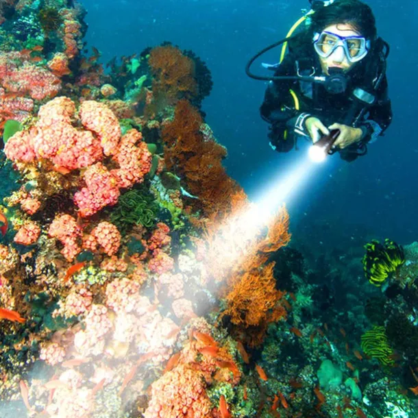 LED Flashlights Super Bright Diving Flashlight IP68 Highest Waterproof Rating Professional Diving Light Powered by 18650 Battery With Hand Rope