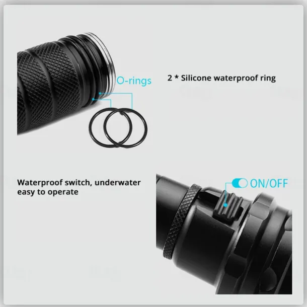 LED Flashlights Super Bright Diving Flashlight IP68 Highest Waterproof Rating Professional Diving Light Powered by 18650 Battery With Hand Rope