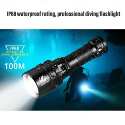 LED Flashlights Super Bright Diving Flashlight IP68 Highest Waterproof Rating Professional Diving Light Powered by 18650 Battery With Hand Rope