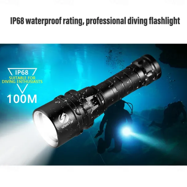 LED Flashlights Super Bright Diving Flashlight IP68 Highest Waterproof Rating Professional Diving Light Powered by 18650 Battery With Hand Rope