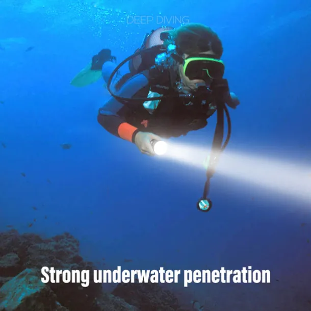 LED Flashlights Super Bright Diving Flashlight IP68 Highest Waterproof Rating Professional Diving Light Powered by 18650 Battery With Hand Rope