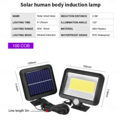 LED Flood Lights Split Solar Lamp Outdoor Motion Sensor LED Solar Floodlight Outdoor Safety Solar Lamp Waterproof 3 Lighting Modes Including 16.4 Feet (about 5 meters) Cable Suitable for Garden Yard Garage
