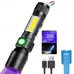 LED Light Black Light Flashlights / Torch UV Flashlight Waterproof 1200 lm LED LED 2 Emitters 7 Mode with Batteries and USB Cable Waterproof New Design Lightweight Easy Carrying Camping / Hiking