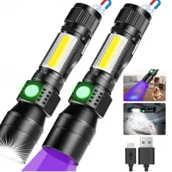 LED Light Black Light Flashlights / Torch UV Flashlight Waterproof 1200 lm LED LED 2 Emitters 7 Mode with Batteries and USB Cable Waterproof New Design Lightweight Easy Carrying Camping / Hiking