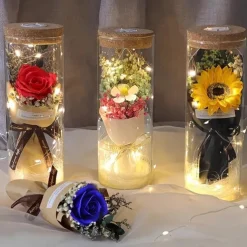 LED Lights, Dry Flowers, Valentine's Day Gifts, Birthday Gifts, Glass Covers, Eternal Flowers, Rose Bouquets, Perfect Gifts for Mother's Day and Thanksgiving Holidays