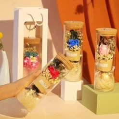 LED Lights, Dry Flowers, Valentine's Day Gifts, Birthday Gifts, Glass Covers, Eternal Flowers, Rose Bouquets, Perfect Gifts for Mother's Day and Thanksgiving Holidays