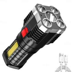 5led Multifunctional Bright Flashlight Outdoor Portable COB Side Light Work Light USB Rechargeable