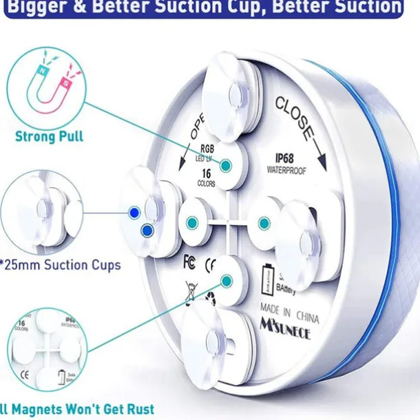 LED Pool Lights Submersible with Remote Suction Cup Underwater Pool Light IP68 Magnet 13 LED Bright Lamp RGB for Pond Pool Aquarium