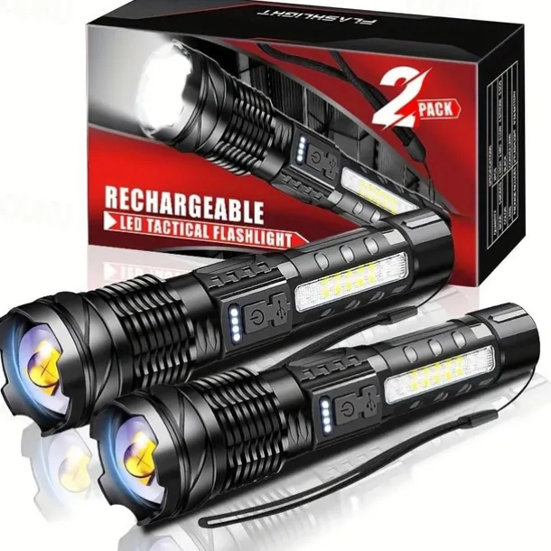 LED Rechargeable Zoom Tactical Flashlights Powerful Portable & Durable LED Light for Outdoor Hiking Camping