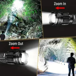 LED Rechargeable Zoom Tactical Flashlights Powerful Portable & Durable LED Light for Outdoor Hiking Camping