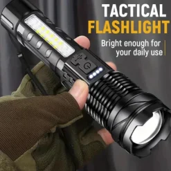 LED Rechargeable Zoom Tactical Flashlights Powerful Portable & Durable LED Light for Outdoor Hiking Camping