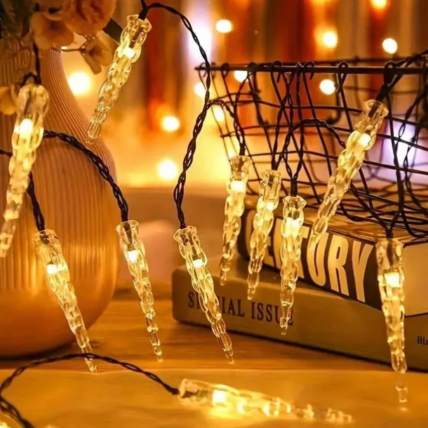 LED Snowflake Icicle String Lights Solar Powered 5m 20LED 6.5m 30LED for Wedding Christmas New Year Thanksgiving Decor Button Control Switch Blinking Feature for Garden Decoration