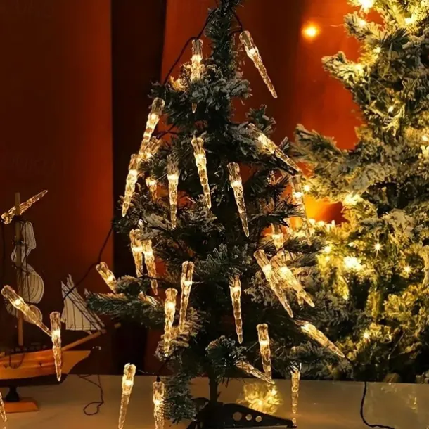 LED Snowflake Icicle String Lights Solar Powered 5m 20LED 6.5m 30LED for Wedding Christmas New Year Thanksgiving Decor Button Control Switch Blinking Feature for Garden Decoration