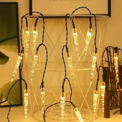 LED Snowflake Icicle String Lights Solar Powered 5m 20LED 6.5m 30LED for Wedding Christmas New Year Thanksgiving Decor Button Control Switch Blinking Feature for Garden Decoration