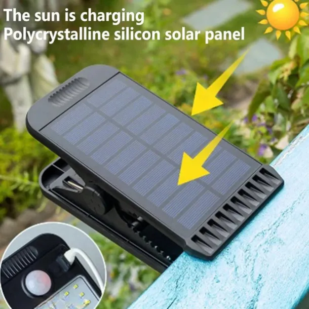 LED Solar Garden Light Outdoor Clip-on Motion Sensing Light IP65 Waterproof Camping Light for Fence Deck Wall Camping Tent Patio