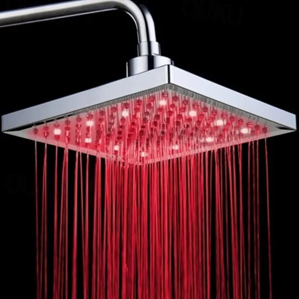 LED Tricolor Luminous Color Top Spray Shower Head With Temperature /9 Inch Water Booster Top Spray (ABS Plating)