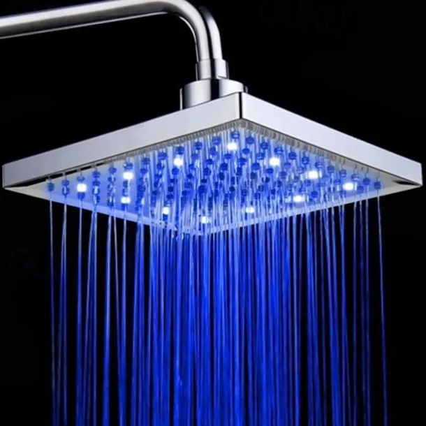 LED Tricolor Luminous Color Top Spray Shower Head With Temperature /9 Inch Water Booster Top Spray (ABS Plating)