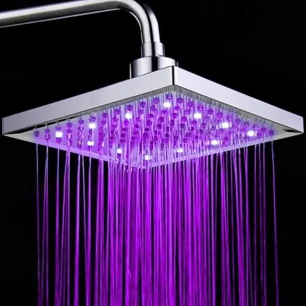 LED Tricolor Luminous Color Top Spray Shower Head With Temperature /9 Inch Water Booster Top Spray (ABS Plating)