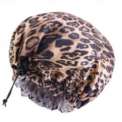 Leopard Print Silk Shower Cap, Double Waterproof Layers Shower Cap, Reusable EVA Hair Caps For Hair Protection, Seven Colors Available, For Men And Women Daily Bath Care