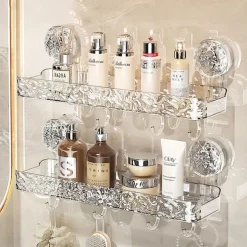 Light luxury Style Punch-Free Storage Rack,Shower Organizer Suction, Suction Cup Shelf, Shower Dispenser Soap Organizer, No-Drilling Shower Caddy - Suction Corner Shower Organizer
